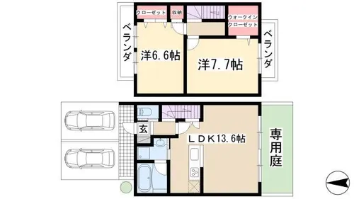 愛知県名古屋市名東区一社4丁目【テラスハウス】の間取り