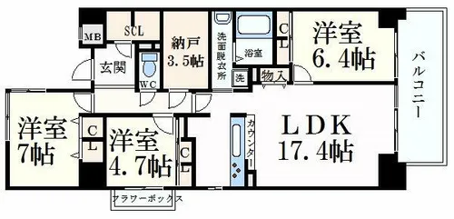 キャッスルコート飾磨弐番館【8階】の間取り