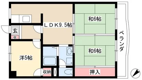 第2グランドハイツ服部【302号室】の間取り