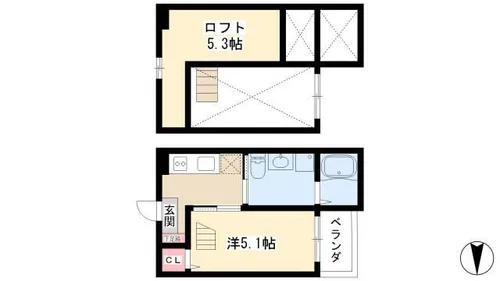 ヴィレッタ大正町【102号室】の間取り