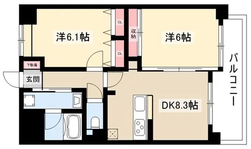 サンシティ名西通【102号室】の間取り