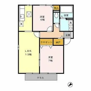 シャンクレールよもぎ台 B【102号室】の間取り