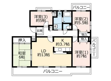 URコンフォールかぶと台【0010401号室】の間取り