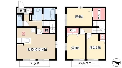 愛知県名古屋市名東区大針3丁目【テラスハウス】の間取り