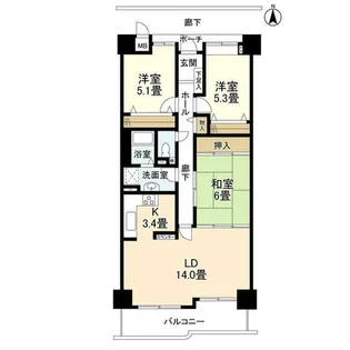 ジークレフ武庫川公園南棟【5階】の間取り
