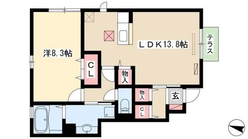 プレイス東かの里【1階】の間取り