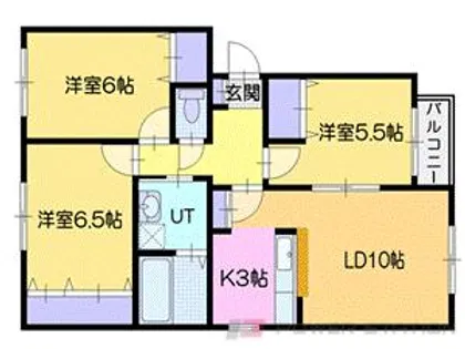 Louvre元江別(ルーブル元江別)【3階】の間取り
