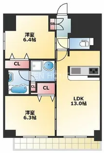 ラルジュルーセントオーデン難波【10階】の間取り