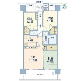 コスモシティ神戸本山【9階】の間取り