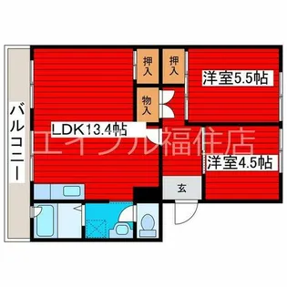 札幌西月寒団地1号棟【4階】の間取り