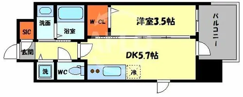 エステムコート難波Ⅶビヨンド【15階】の間取り
