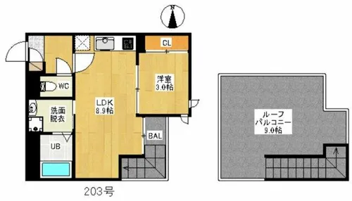 GRANDTICグランソレイユ別府【2階】の間取り