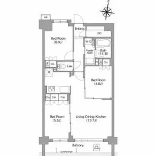 兵庫県神戸市東灘区住吉本町3丁目【マンション】の間取り