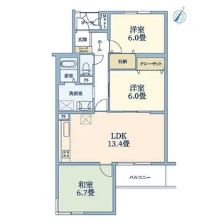 ライオンズマンション芦屋【2階】の間取り