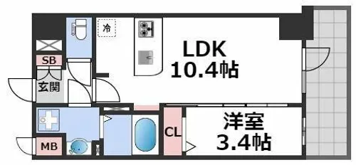 S-RESIDENCE堺筋本町Deux【4階】の間取り