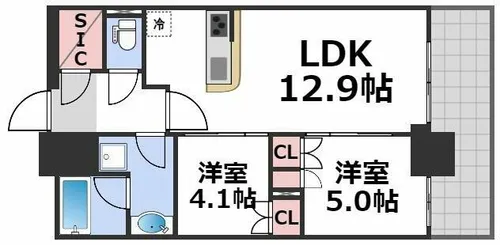 RJR堺筋本町タワー【13階】の間取り