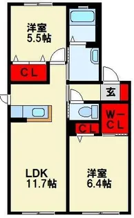 シャーメゾン吉田 B棟【102号室】の間取り