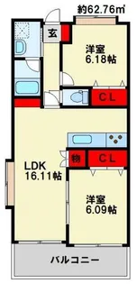 グラシューズ・エール【403号室】の間取り