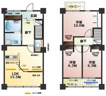 愛知県清須市朝日天王【タウンハウス】の間取り