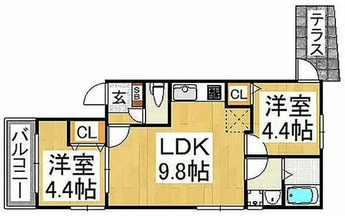 カトレア天神東【3階】の間取り