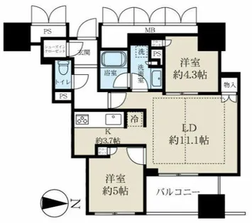 ローレルタワー御堂筋本町【20階】の間取り