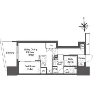 コンフォリア・リヴ本町WEST Q【16階】の間取り