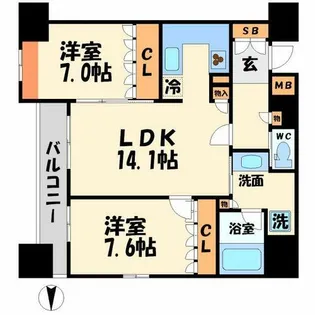 リーガル梅田Ⅱ【12階】の間取り