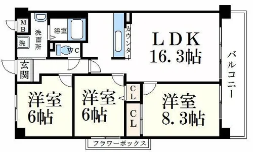 ヒルサイドテラス北平野【2階】の間取り