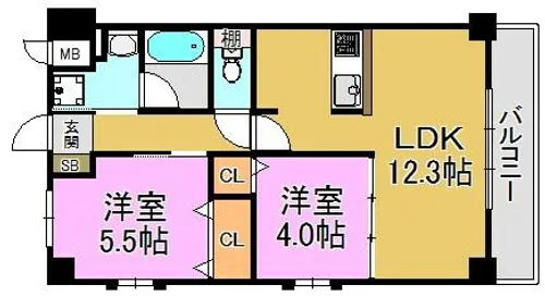ヴィルヌーブS・K・H【4階】の間取り
