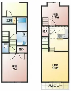 愛知県豊橋市神野新田町字ロノ割【テラスハウス】の間取り