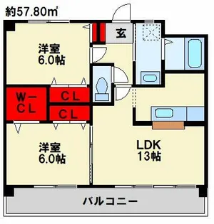 クレール長尾Ⅱ【6階】の間取り