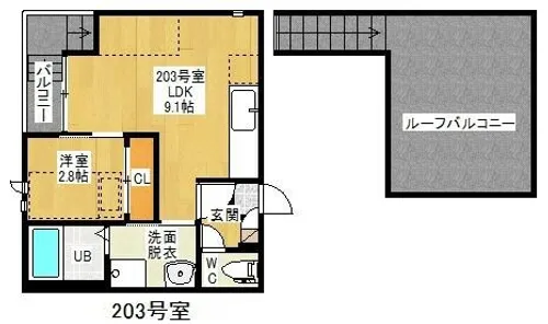 Grandtic Luce志賀本通【203号室】の間取り
