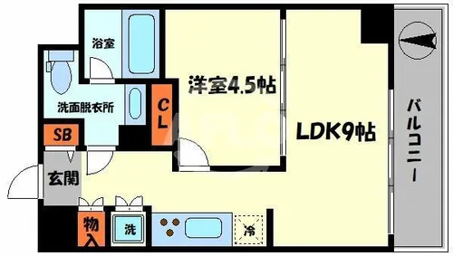 ゼニスレジデンス難波南【9階】の間取り