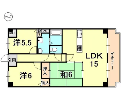 ロイヤルシャトー門戸【6階】の間取り