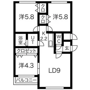 グランボヌールⅢ【101号室】の間取り