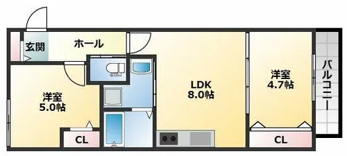 セレニティ法善寺A棟【201号室】の間取り