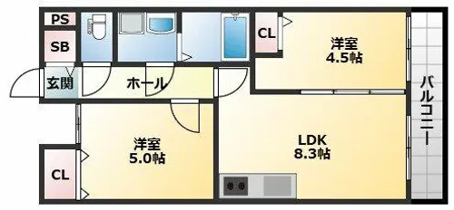 セレニティ法善寺A棟【202号室】の間取り