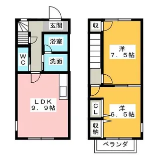 愛知県知立市八橋町川原田【テラスハウス】の間取り