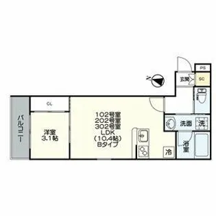 ジュネス日比野【1階】の間取り