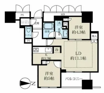 ローレルタワー御堂筋本町【20階】の間取り