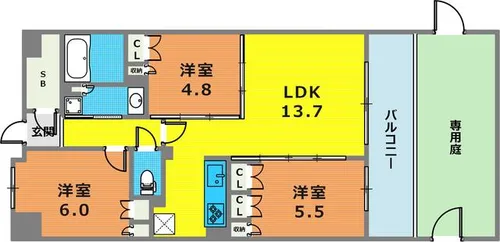ミレーネ神戸住吉本町【003号室】の間取り