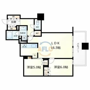 ブランズタワー大阪本町【36階】の間取り