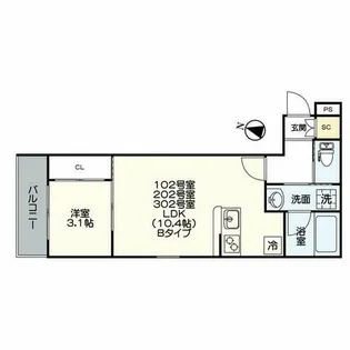 ジュネス日比野【1階】の間取り