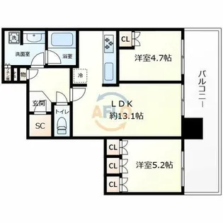 ブランズタワー梅田North【22階】の間取り
