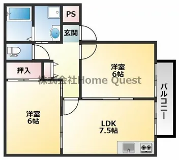ジーライズ八尾山城【102号室】の間取り