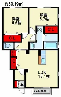 アンベリール苅田 C棟【101号室】の間取り