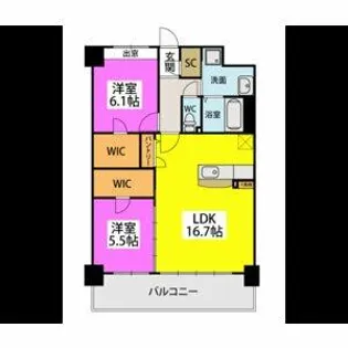 ビオネ美野島【402号室】の間取り