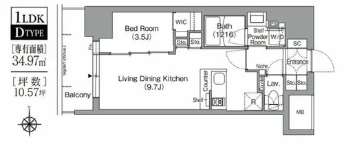 コンフォリア・リヴ北浜淡路町【11階】の間取り