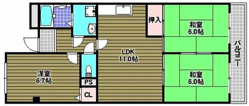ドミール仲谷2号館【3階】の間取り