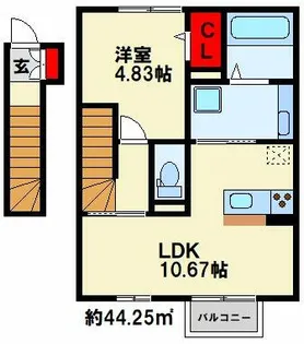 福岡県北九州市小倉南区西水町【アパート】の間取り
